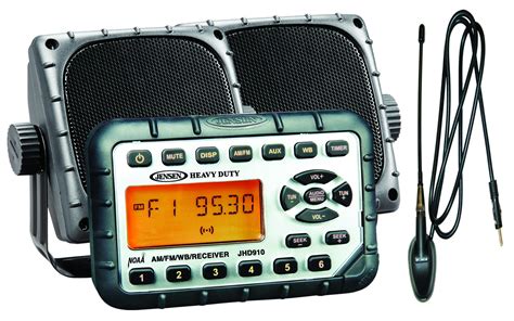 Front panel audio aux-in for use with iPods, MP3 players and portable CD players. . Jensen heavy duty radio time set
